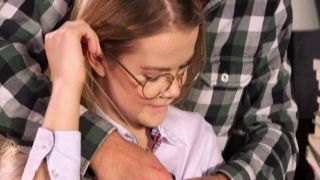 Stupid busty blonde Brooke Belle spreads her legs on the educator&#39;&#39; s workdesk